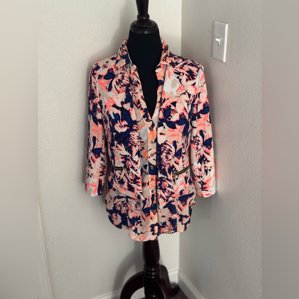 BEBE Tropical Neon Orange Blazer Blouse Set 2 Pieces Size M Medium - Picture 1 of 11